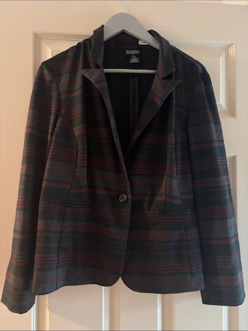 Soho Black Blazer with Burgundy Accent Stripes
